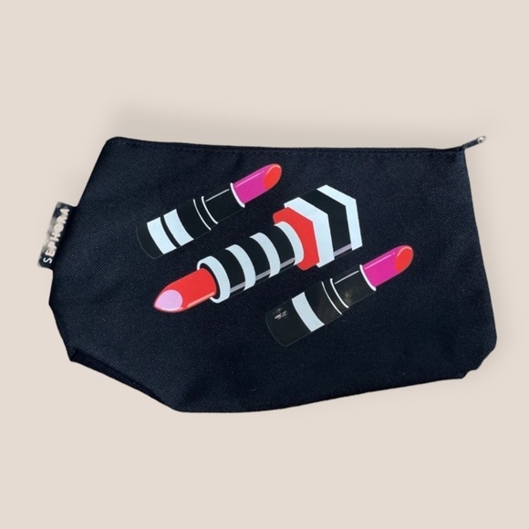SEPHORA Black Lip Stick Graphic Cosmetic Makeup Minimalist Y2K Travel Bag - Picture 1 of 6